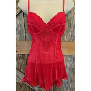 Adele NWT Frederick's of Hollywood 2 piece thong teddy lace red set sz M *FLAW*